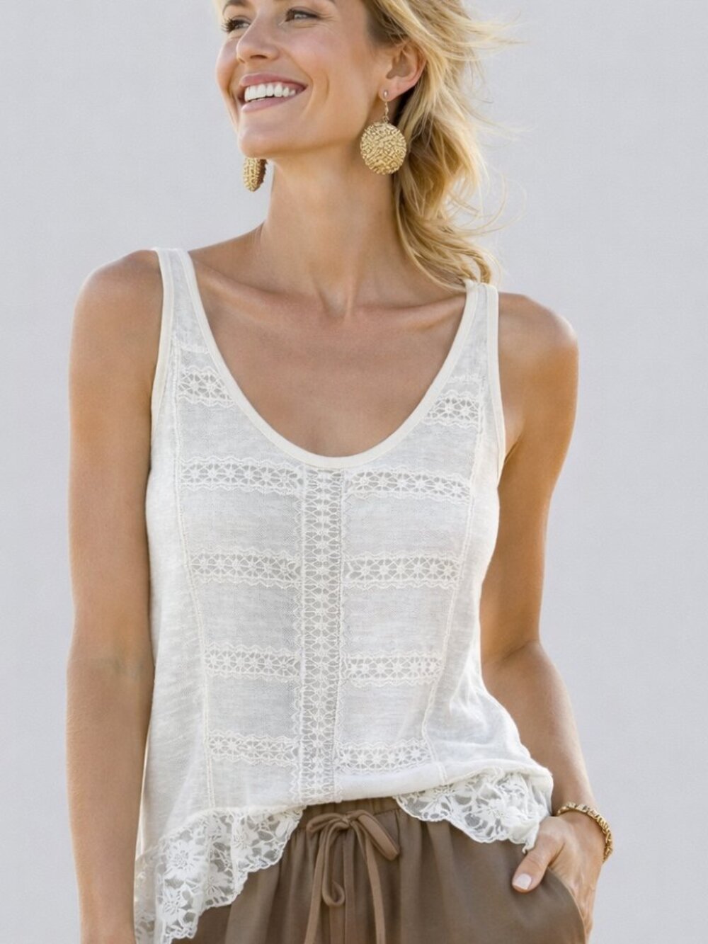 White Lace Trim Peplum Tank Top – Soft & Feminine